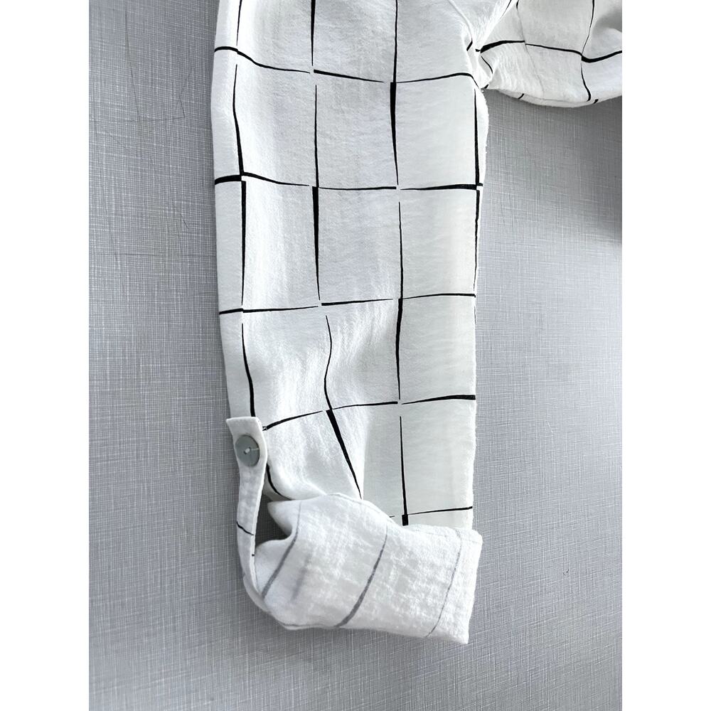 John Mark Wms Sz S Grid A-Line Tunic Top White Lagenlook Casual Breezy Relaxed - Picture 9 of 16
